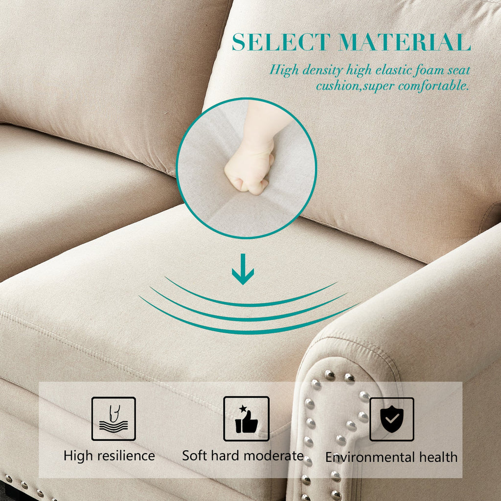 Beige Linen Sofa with Storage X3969