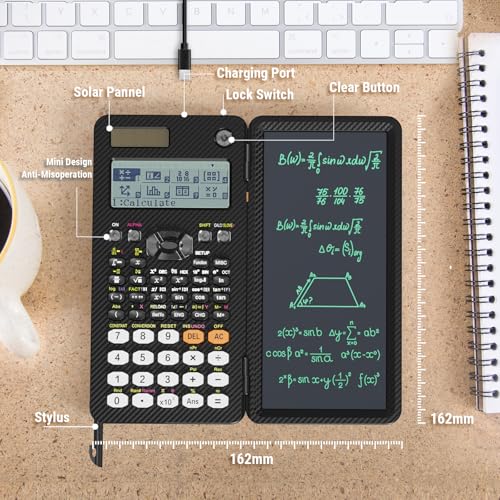 Black Rechargeable Scientific Calculator with Writing Pad and Hard Case C81505