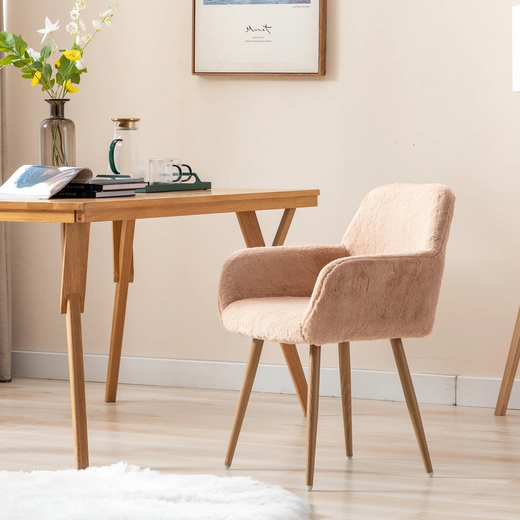 Faux Fur Mid Century Dining Chairs Camel J5322
