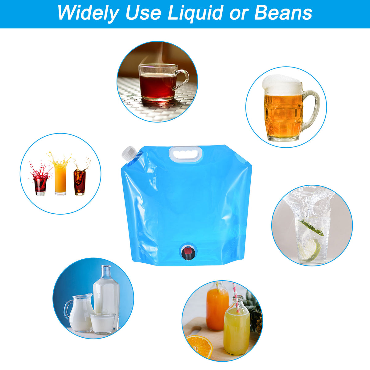 10L Collapsible Water Container Bag with Spigot, 3 Pack Blue O696844