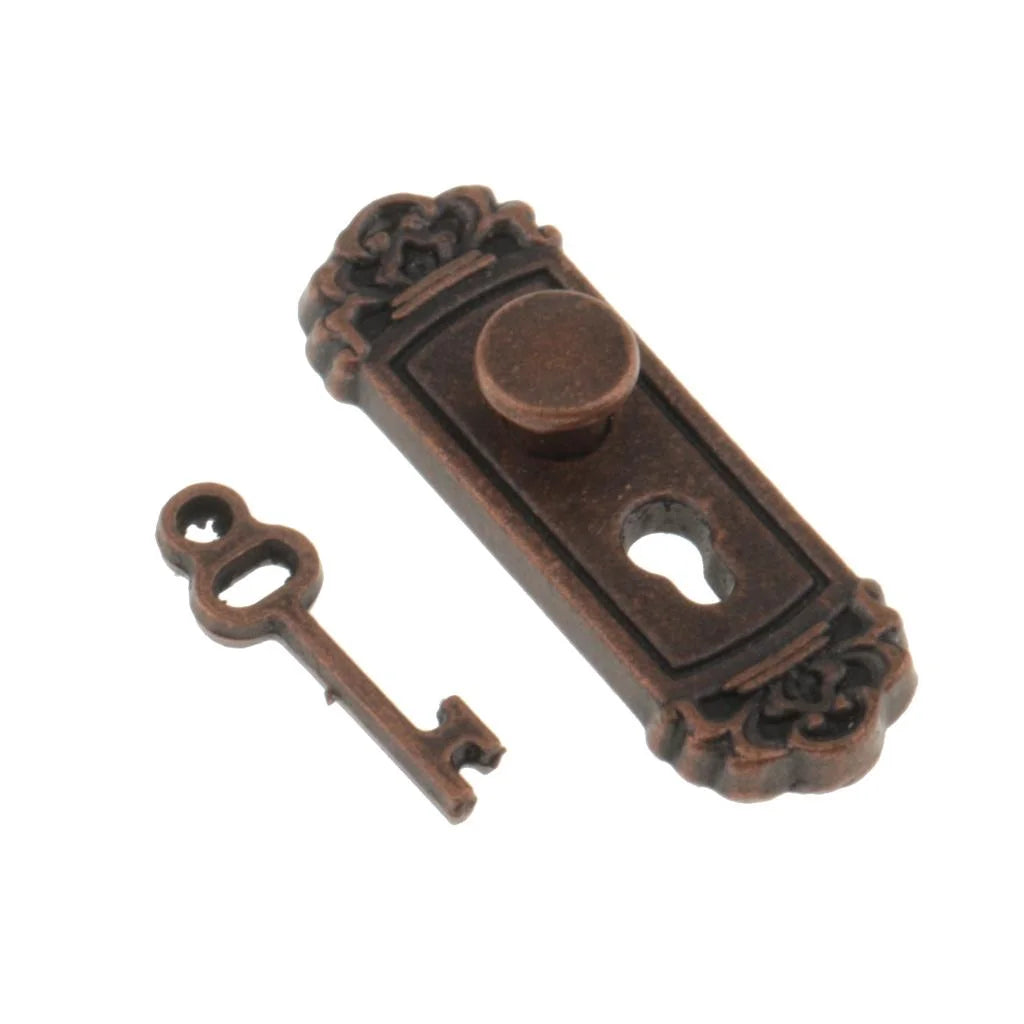 Vintage Metal Doorknob Plate Key Set Dollhouse Miniature Handle N94686