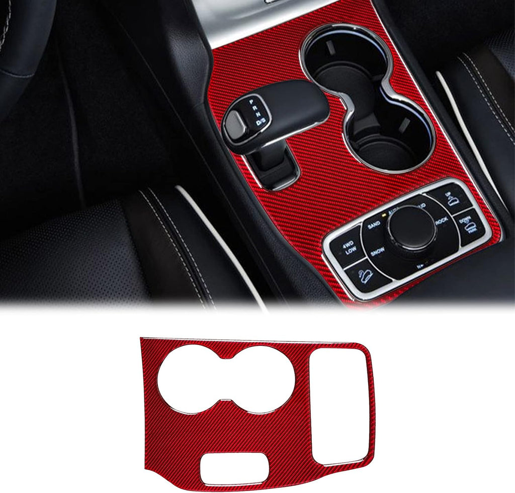 Red Carbon Fiber Gear Shift Box Water Cup Holder Panel Cover Sticker F2641