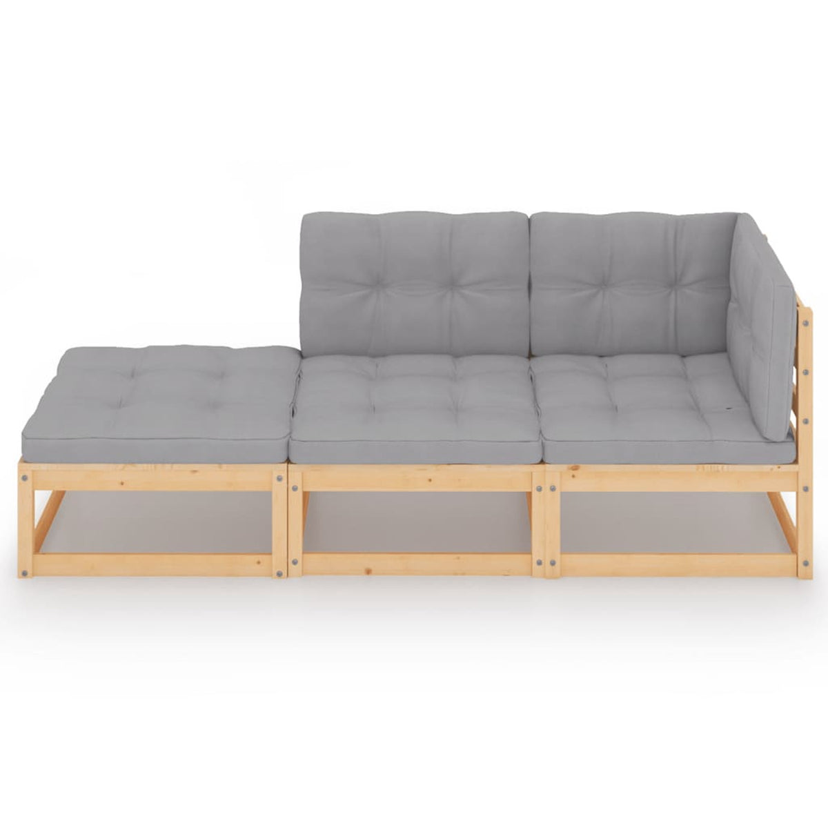 Set of 3 Gray Cushioned Patio Lounge Sectional Sofa with Footrest T2654