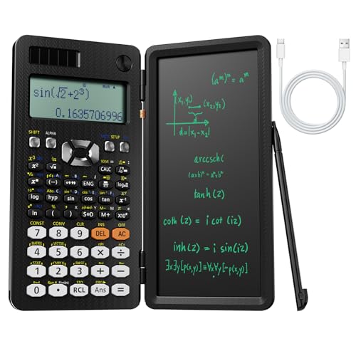 Black Rechargeable Scientific Calculator with Writing Pad and Hard Case C81505