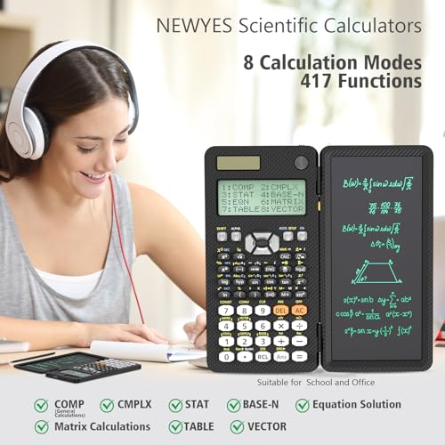 Black Rechargeable Scientific Calculator with Writing Pad and Hard Case C81505