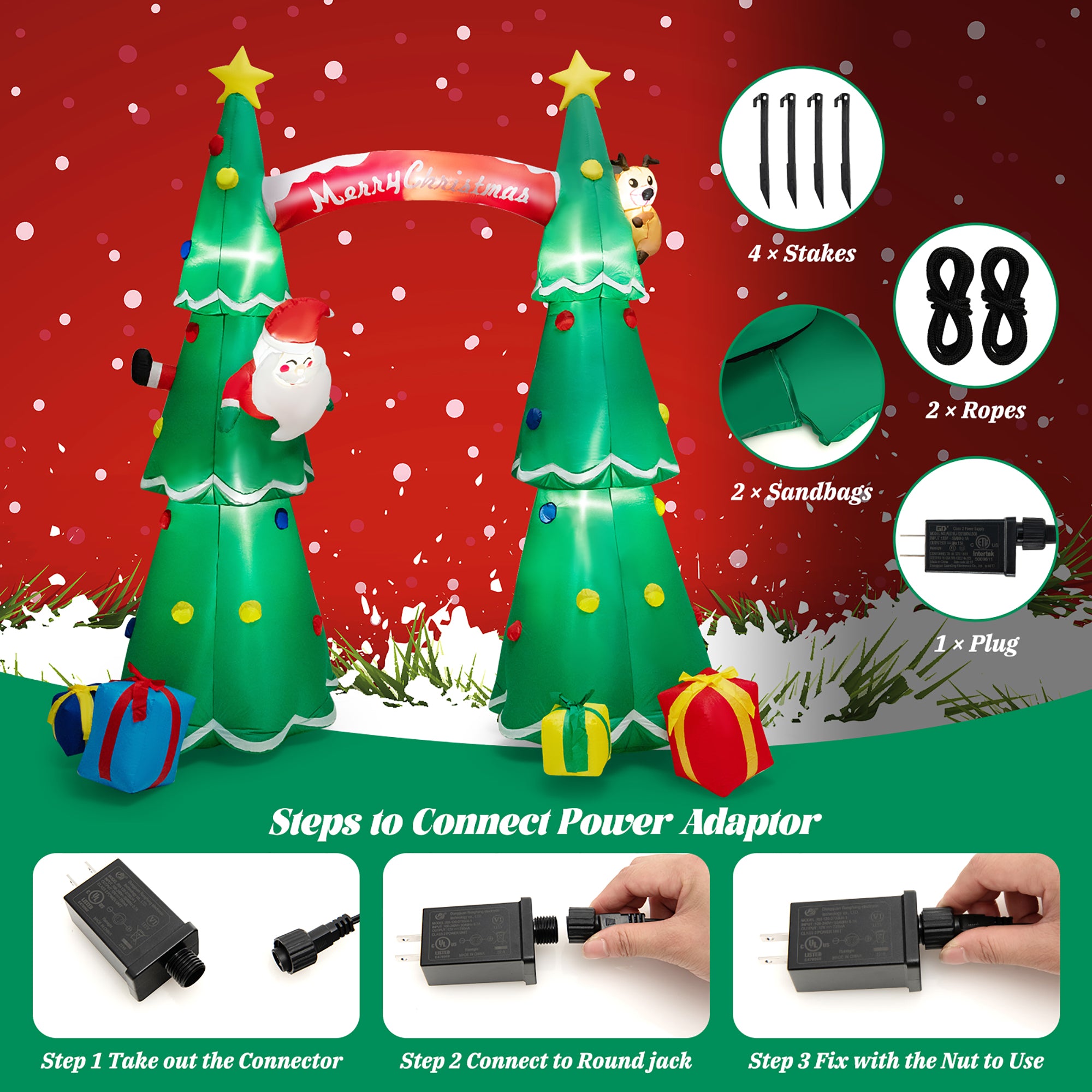 10FT Tall Christmas Inflatable Arch with Air Blower & LEDs E844677