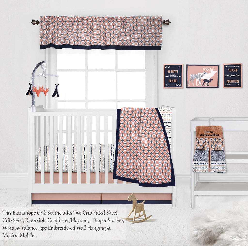 10-Piece 100% Cotton Percale Crib Bedding Set with 2 Crib Fitted Sheets B362430
