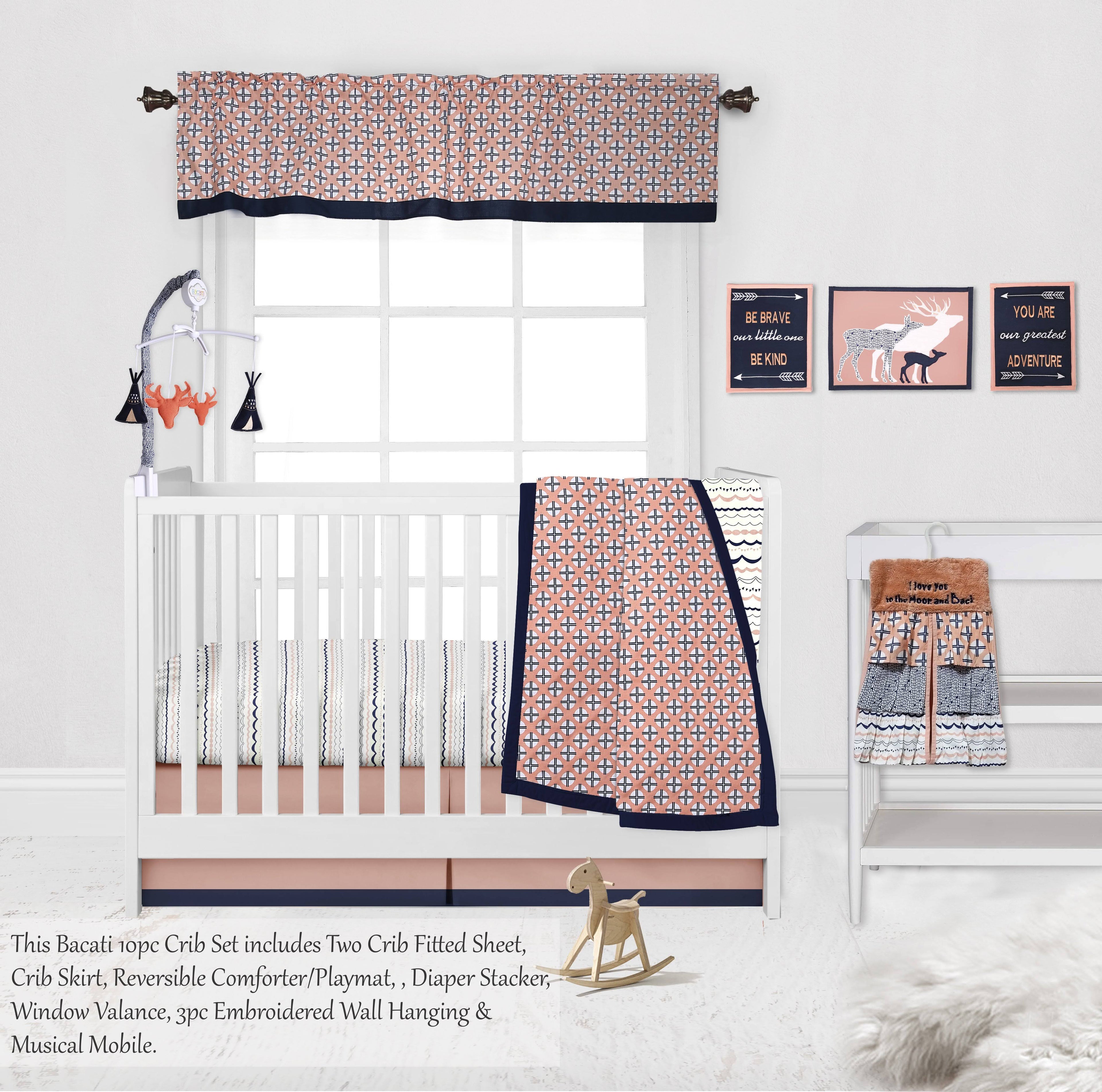 10-Piece 100% Cotton Percale Crib Bedding Set with 2 Crib Fitted Sheets B362430