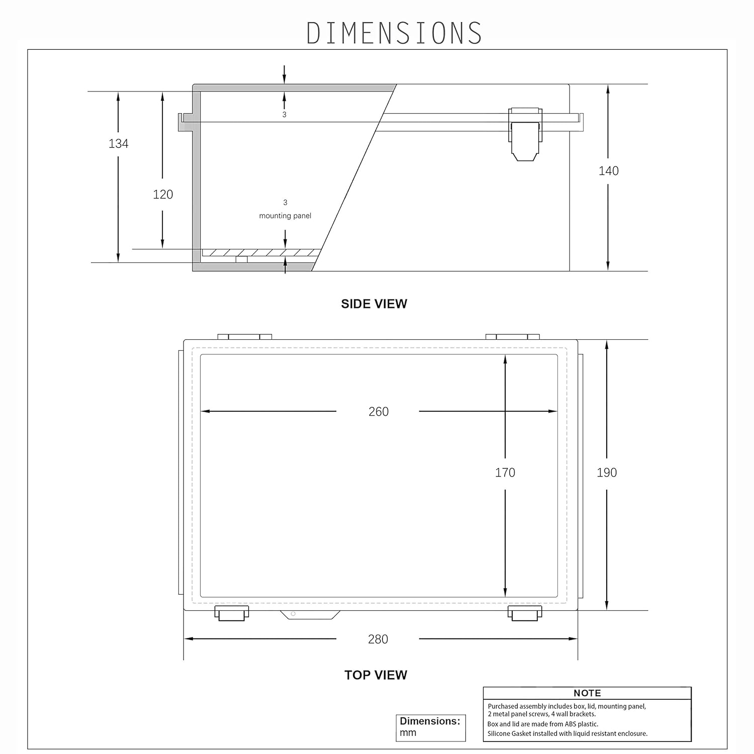 IP67 Waterproof Plastic Junction Box with Hinged Cover and Mounting Plate P375303
