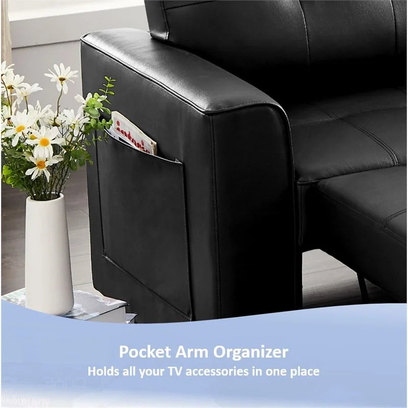 Black 84" Wide Sectional Sofa with Pull Out Sleeper Bed R4605