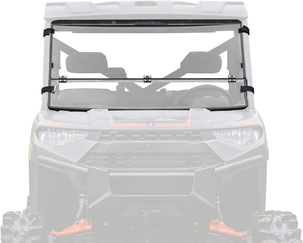 Non-Scratch Resistant Flip/Fold Down 2-in-1 Windshield for Polaris Ranger XP 900 / XP 900 Crew, 1/4 Thick Polycarbonate S3007