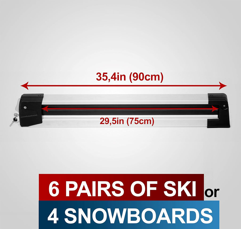 Universal Ski & Snowboard Car Rack with Anti-Theft Lock, 35 Fits Up to 6 Pairs of Skis or 4 Snowboards M390
