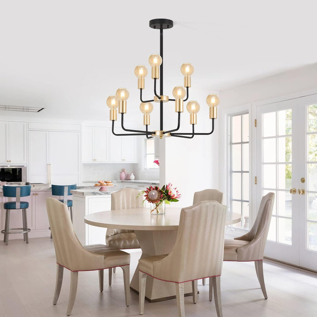 9-Light 2-Tier Gold and Black Chandelier N446