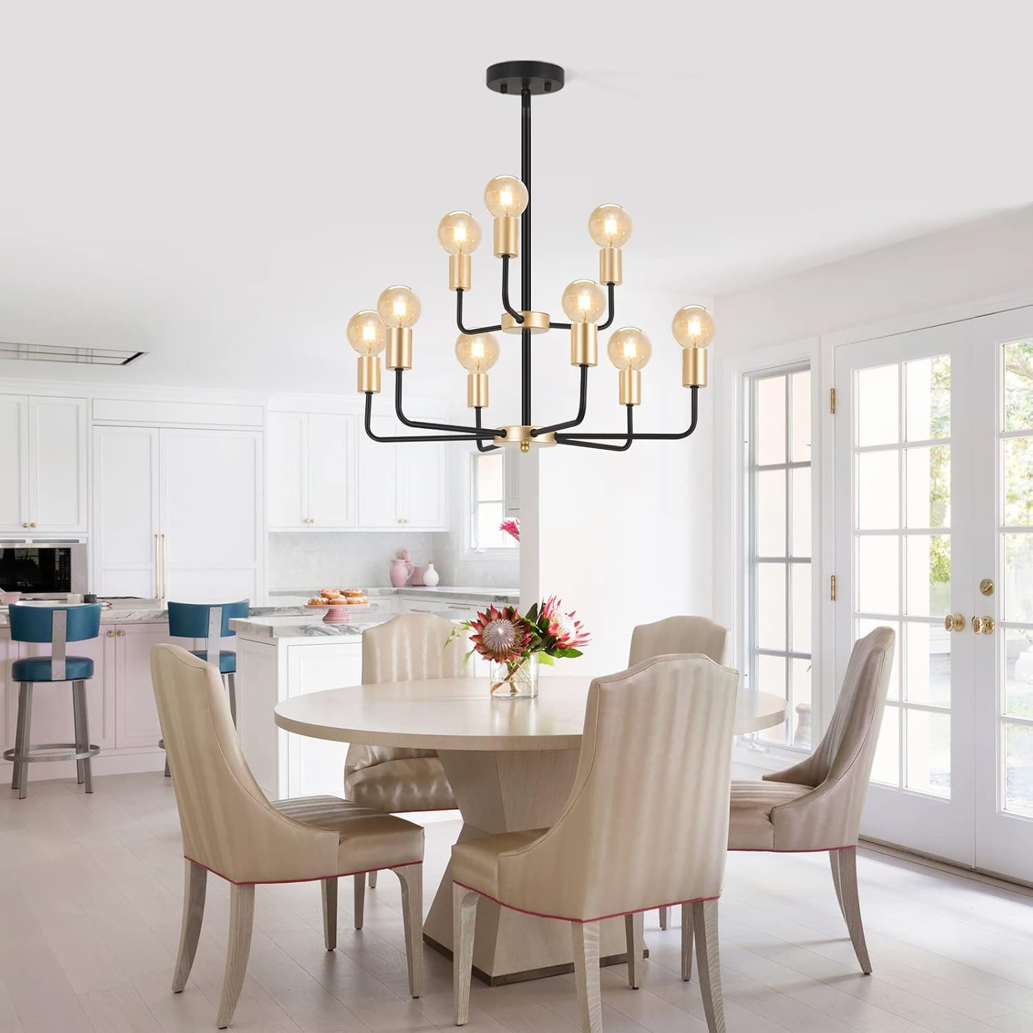 9-Light 2-Tier Gold and Black Chandelier N446