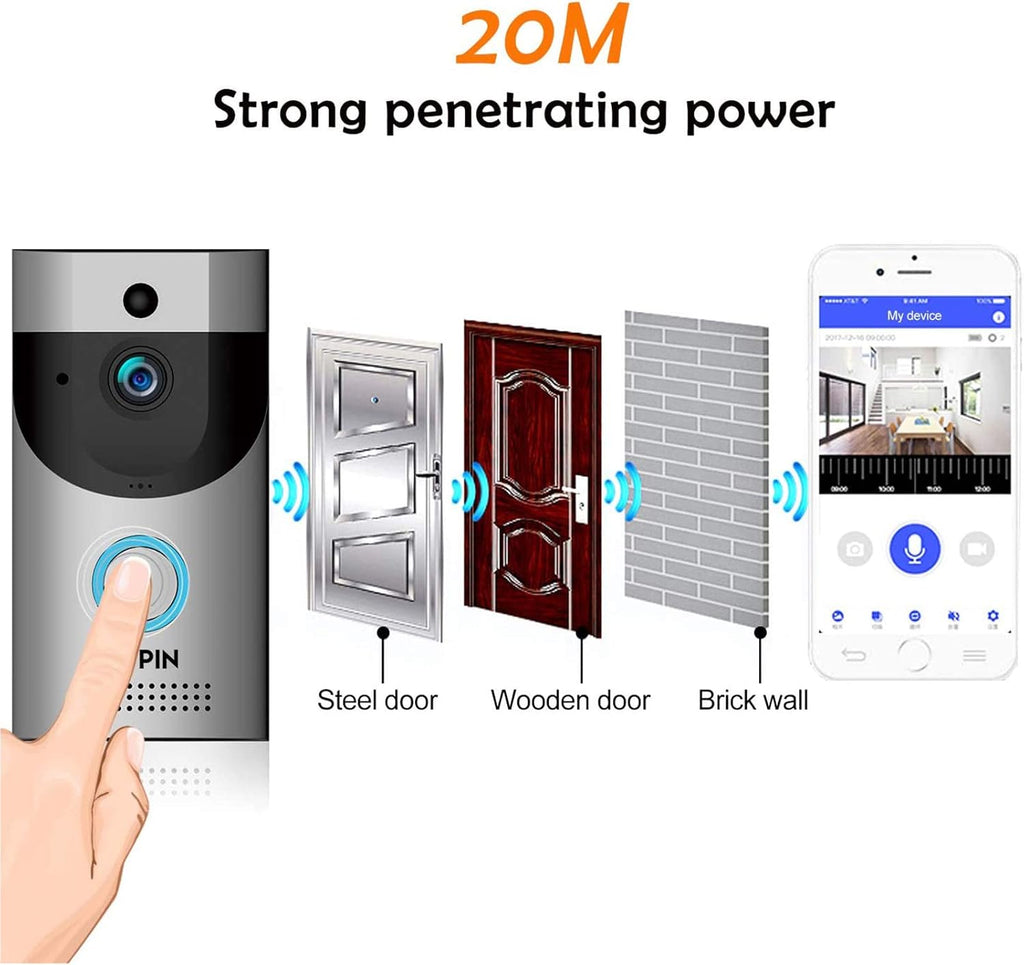 Waterproof WiFi Doorbell Camera with Night Vision and Rechargeable Batteries F341