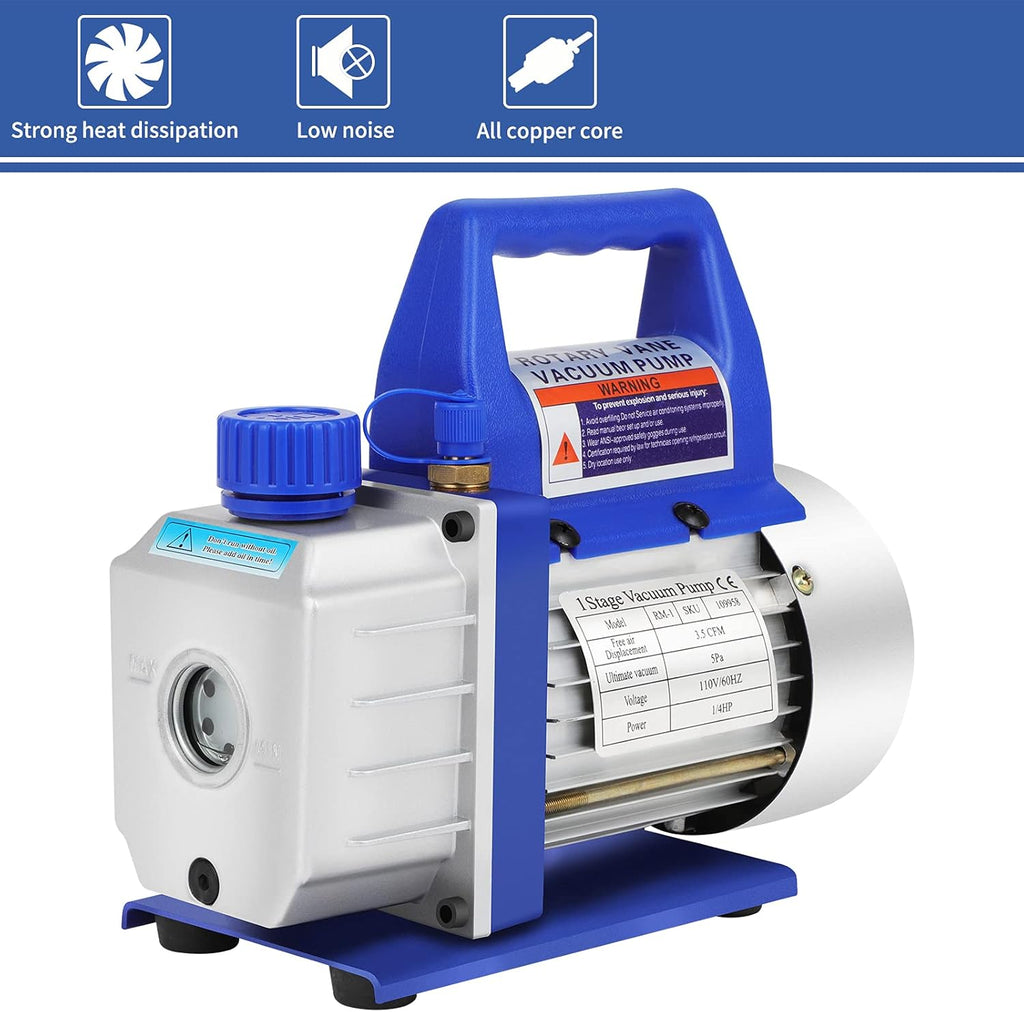110V 3.5CFM 1/4 HP 1-Stage Vacuum Pump with 4ft AC Manifold Gauge Z335457