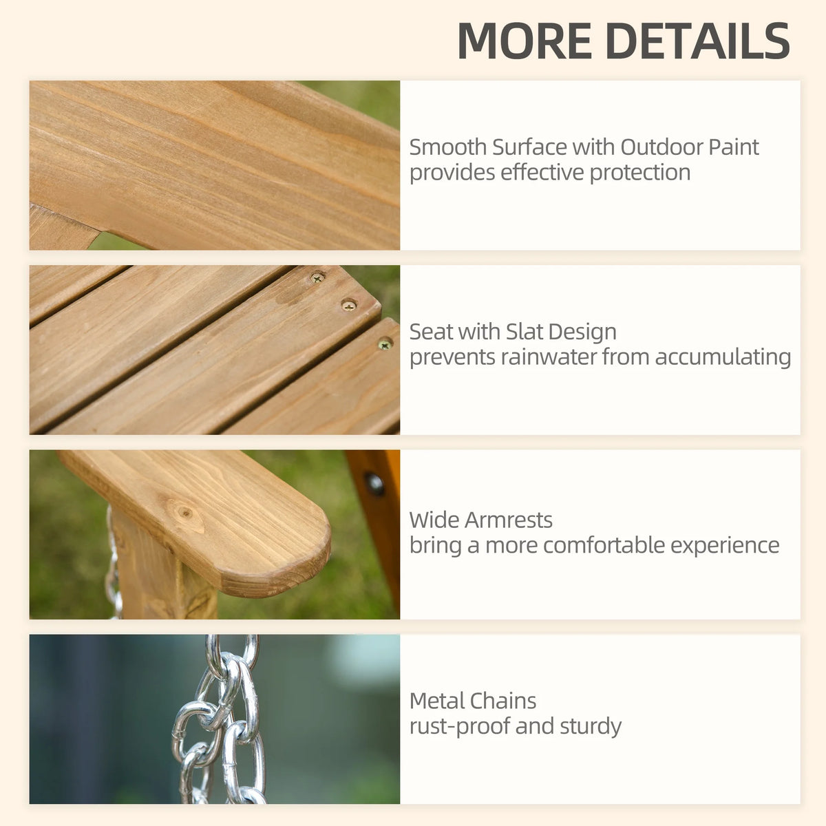 Natural Wooden Porch Swing with Steel Chains Q262033
