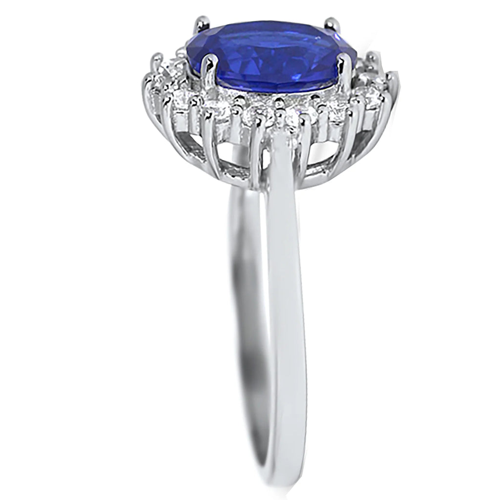 Oval Blue Sapphire CZ Halo Engagement Ring Size 8 M796133