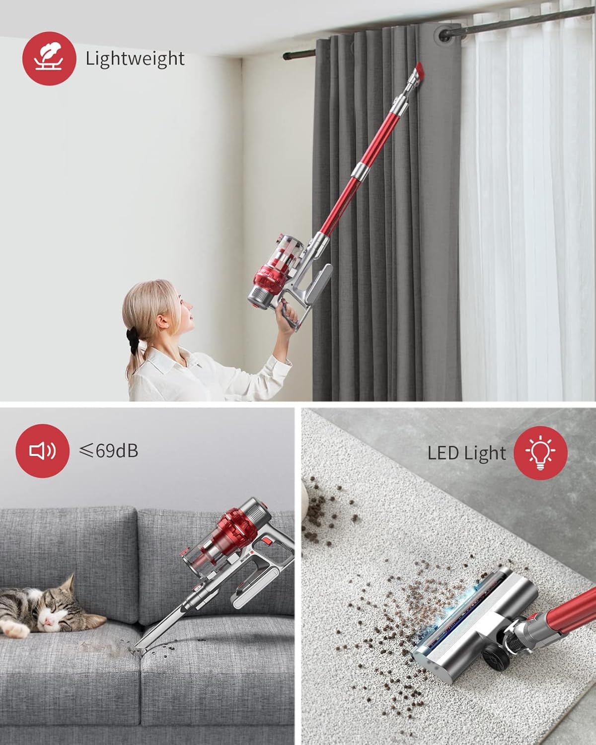 Cordless Stick Vacuum Cleaner with Detachable Battery T38586