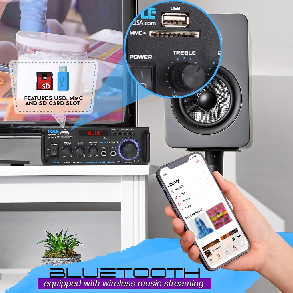 200W 2 Channel Bluetooth Stereo Power Amplifier with FM Radio O35635