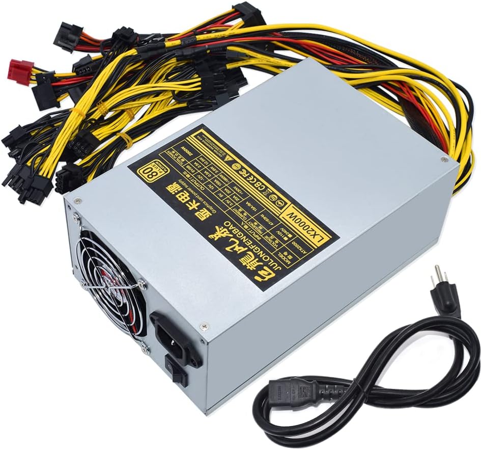 ATX 2000W Miner Power Supply 8 GPU PSU 12AWG E8136