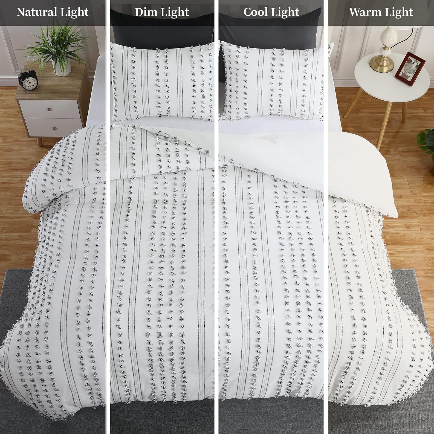 100% Cotton Queen Size 3Pcs Yarn-Dyed Tufted Dots Jacquard Duvet Cover Set S4826