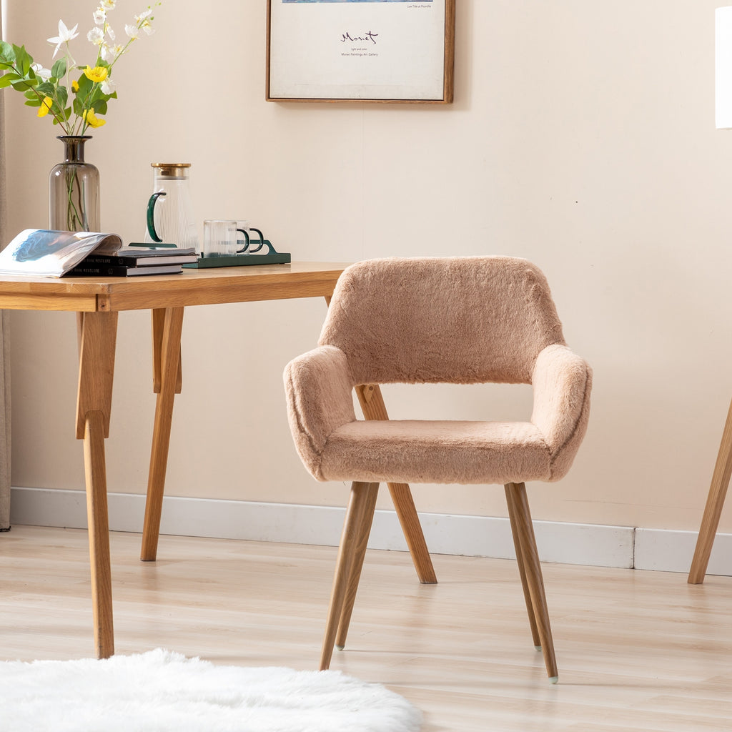 Faux Fur Mid Century Dining Chairs Camel J5322