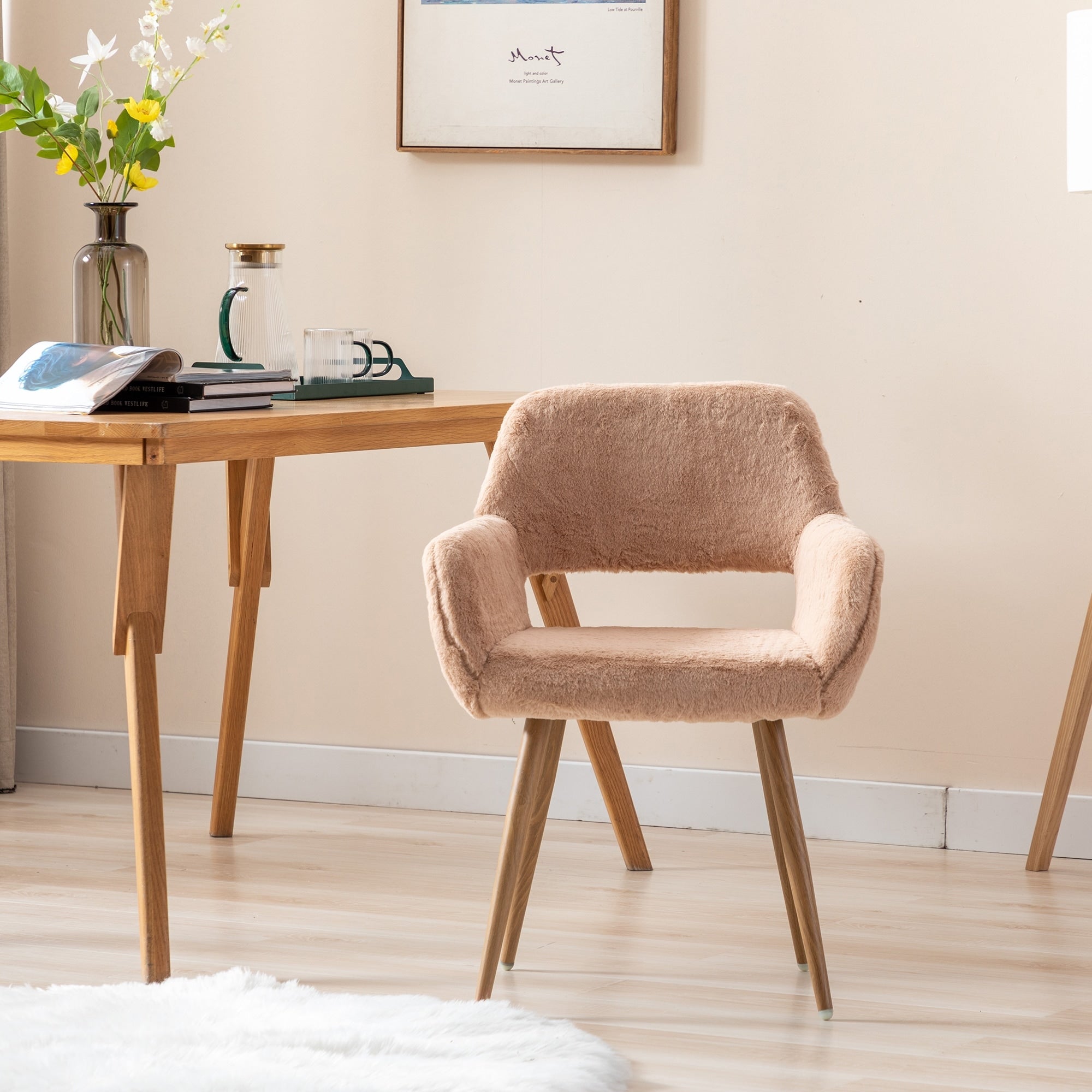 Faux Fur Mid Century Dining Chairs Camel J5322