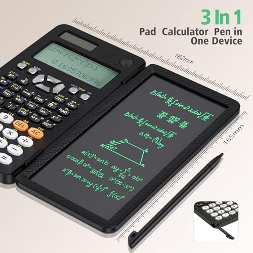 Black Rechargeable Scientific Calculator with Writing Pad and Hard Case C81505