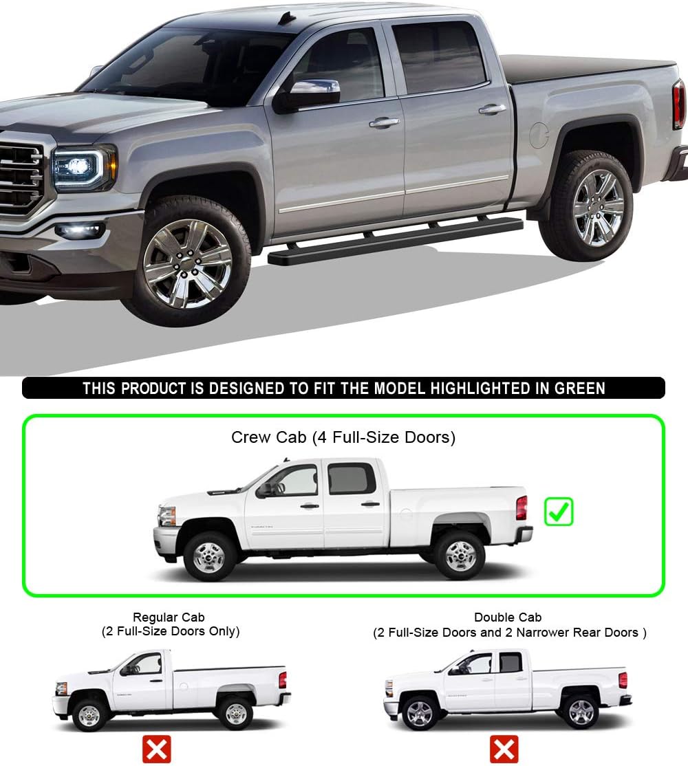 Black Running Boards for Chevy Silverado GMC Sierra Crew Cab W336581