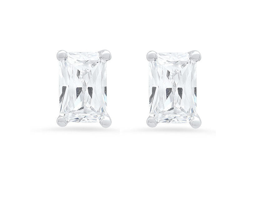 14K White Gold Emerald Cut Solitaire Stud Earrings J2009