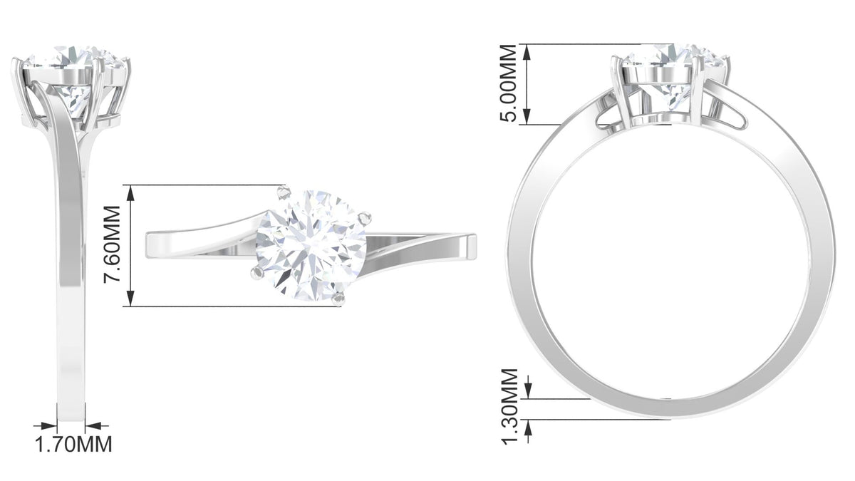 Round Moissanite Solitaire Engagement Ring, 7 mm, 925 Sterling Silver Y8301
