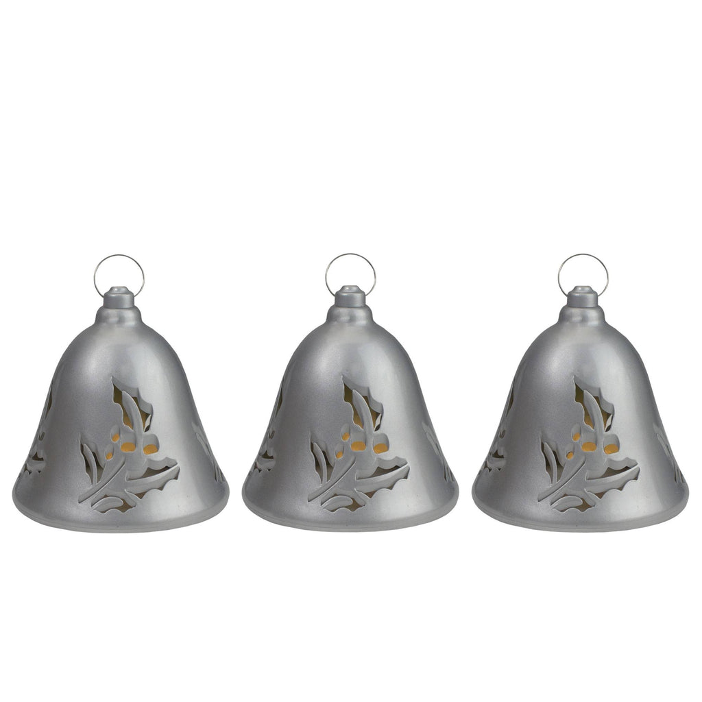 6.5x22 Musical Lighted Silver Bells Christmas Decorations Set of 3 G242192