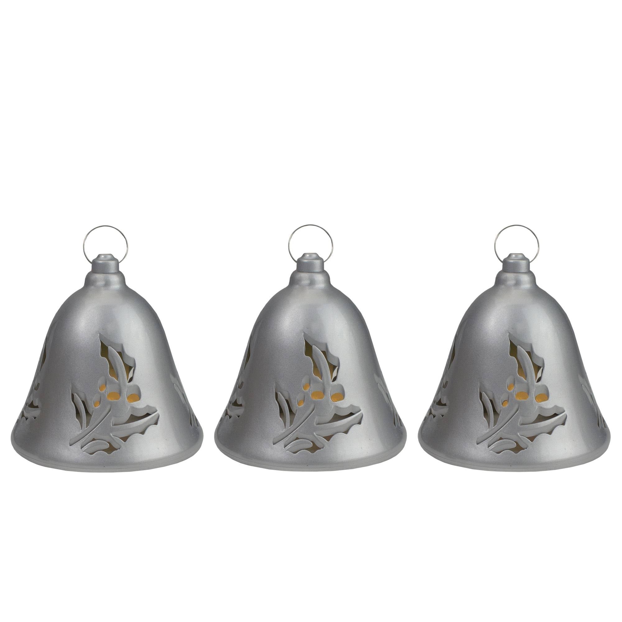6.5x22 Musical Lighted Silver Bells Christmas Decorations Set of 3 G242192