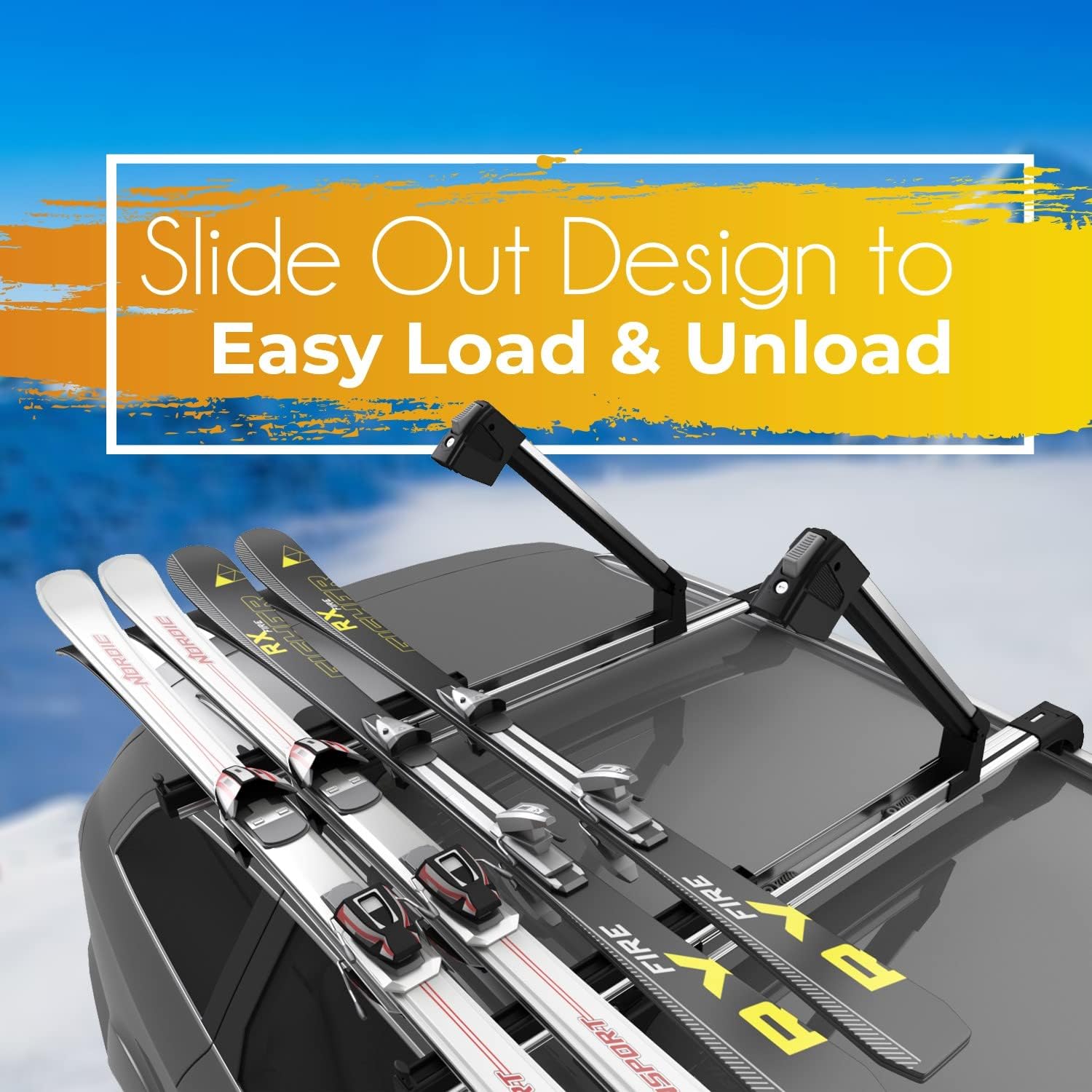 Universal Ski & Snowboard Car Rack with Anti-Theft Lock, 35 Fits Up to 6 Pairs of Skis or 4 Snowboards M390