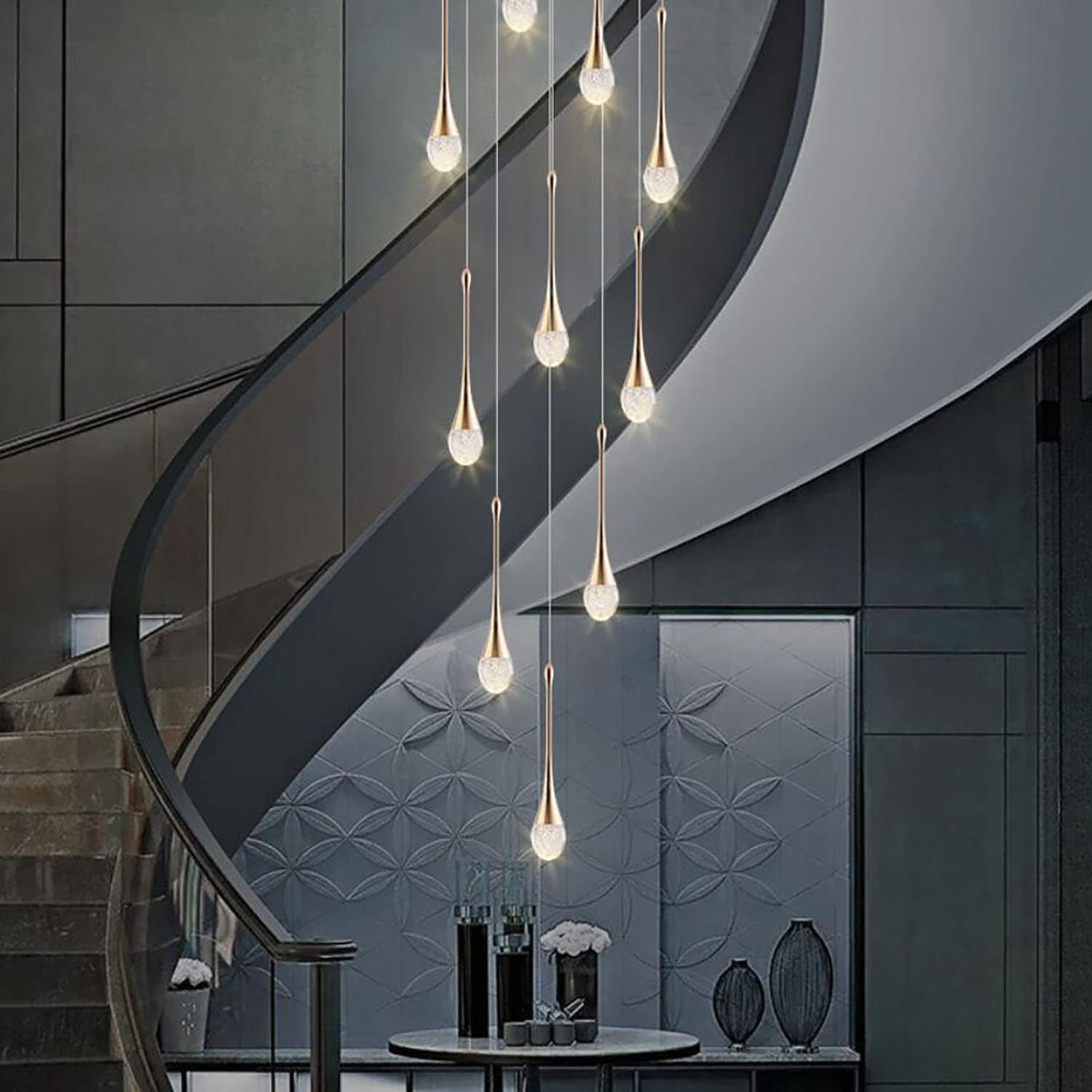 High Ceiling Dimmable Crystal Chandelier with LED Bulb Q121751