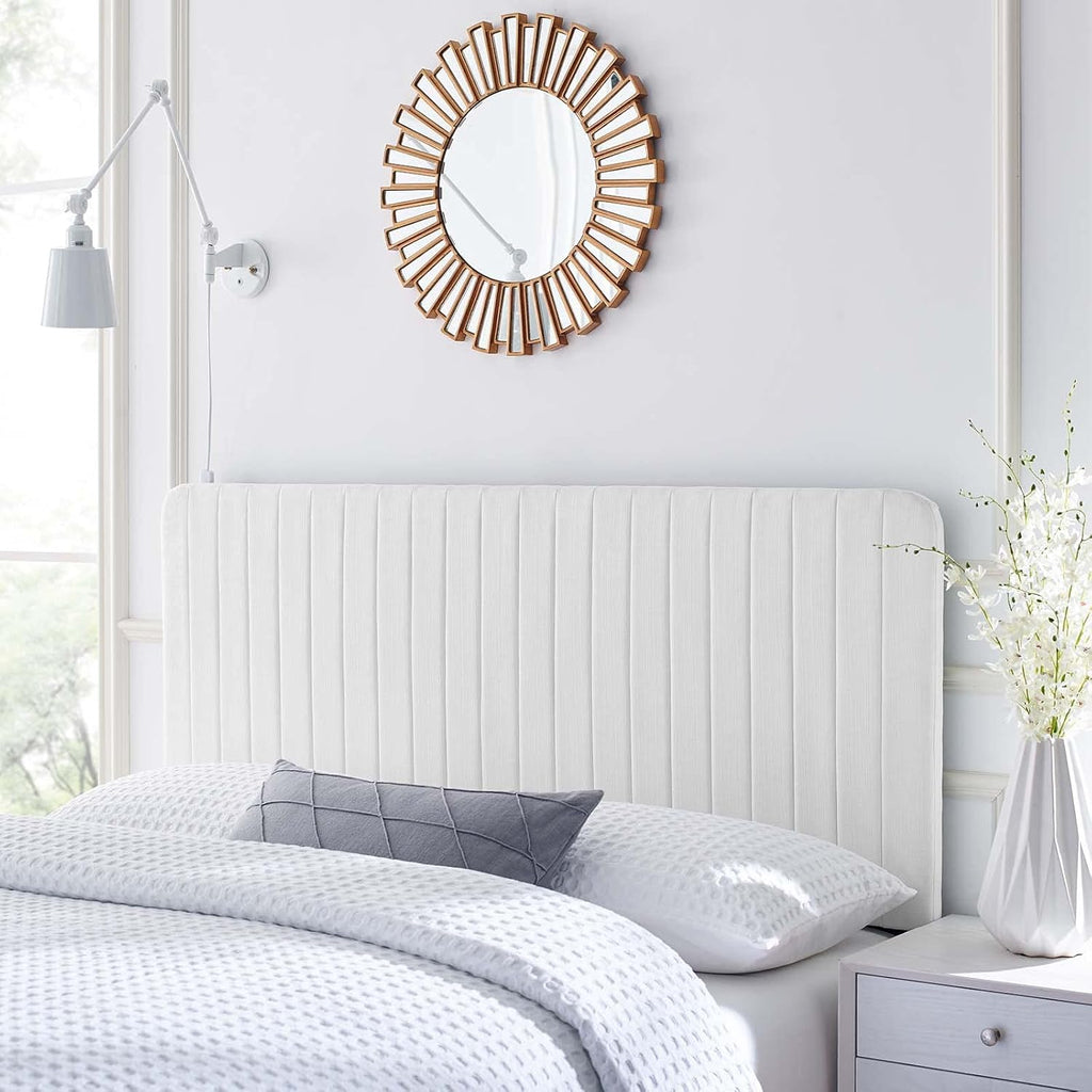 White Fabric Channel Tufted Headboard, King/California King X18461