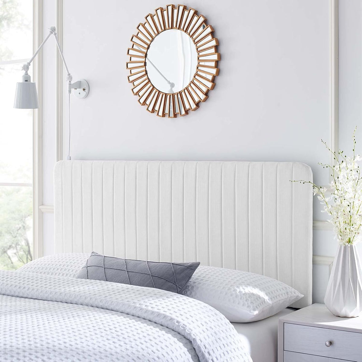 White Fabric Channel Tufted Headboard, King/California King X18461