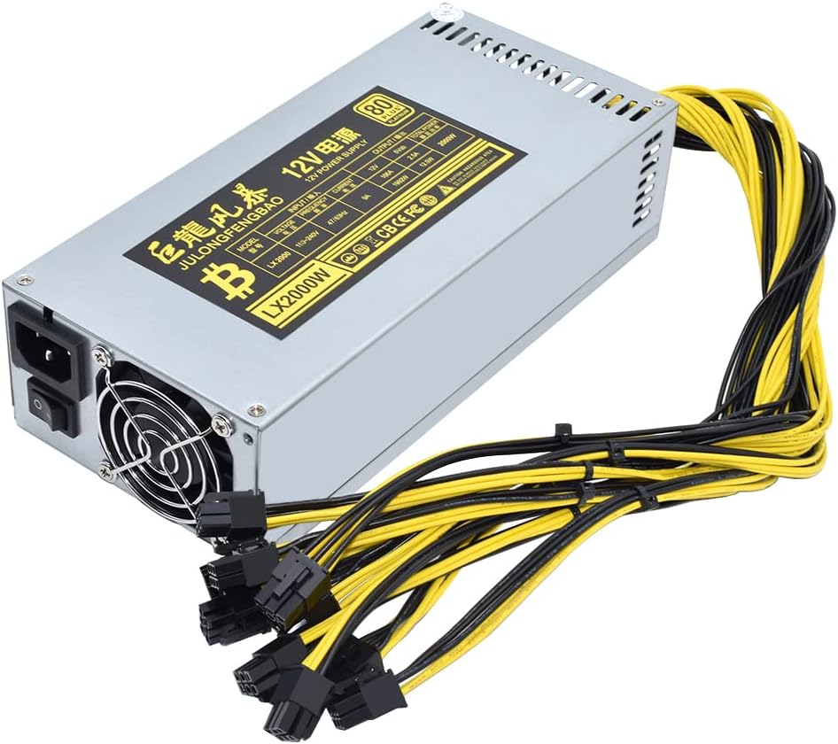 ATX 2000W Miner Power Supply 8 GPU PSU 12AWG E8136