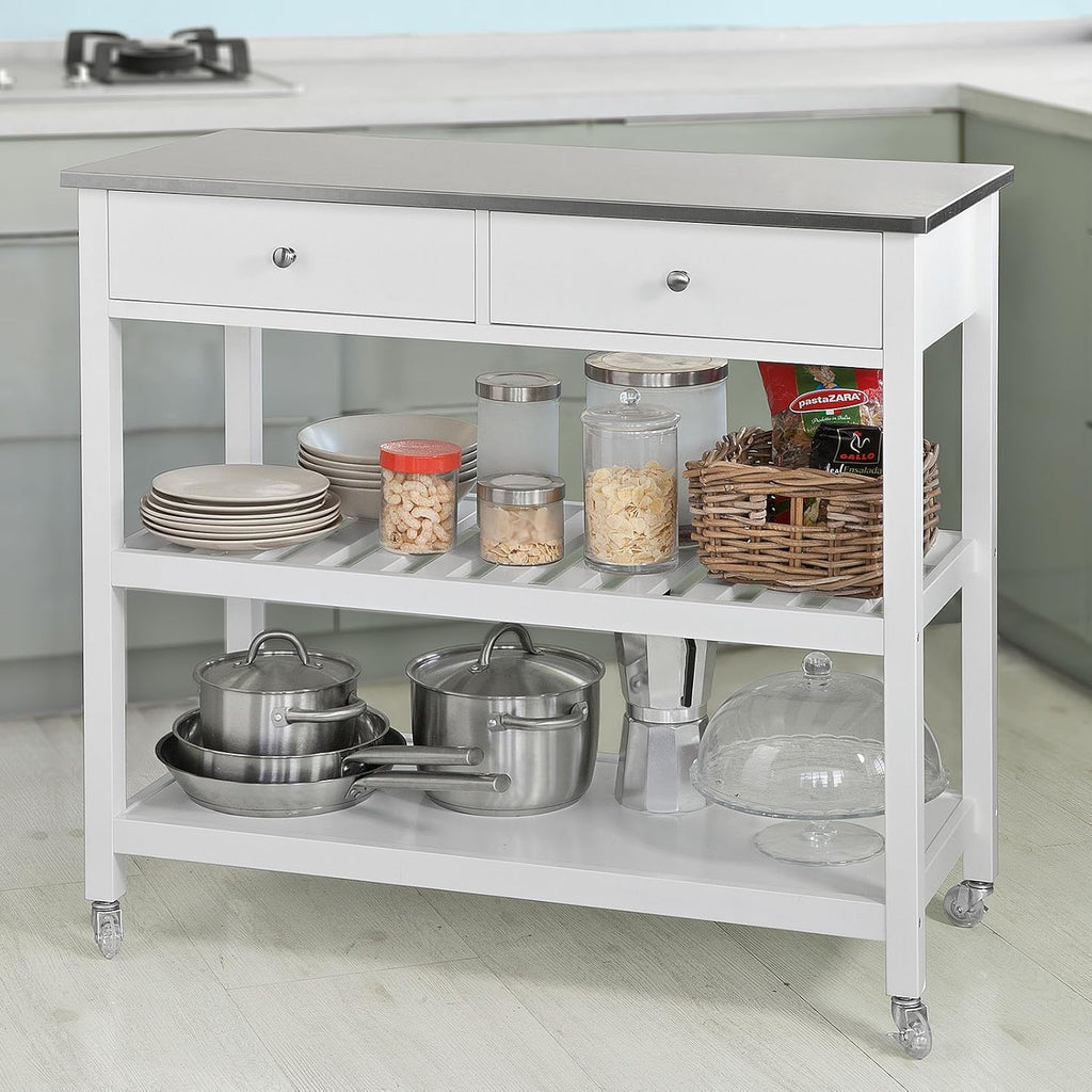 Kitchen Cart with 3 Drawers and Open Storage Shelf L93695
