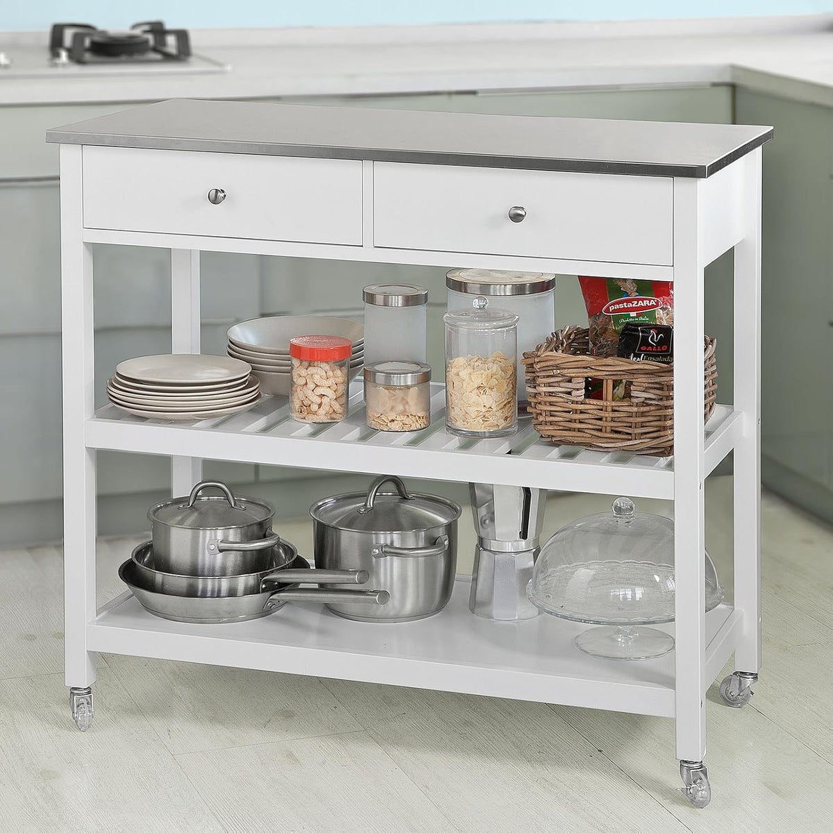 Kitchen Cart with 3 Drawers and Open Storage Shelf L93695