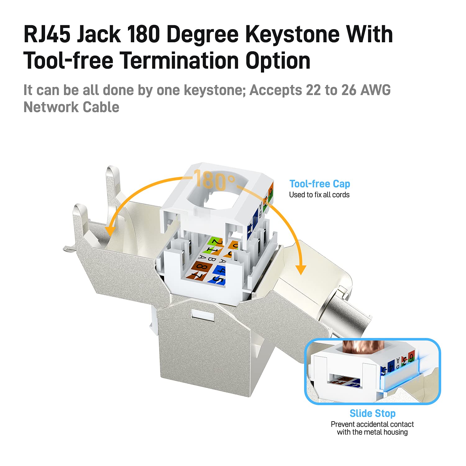 10-Pack RJ45 CAT 7 Tool-Less STP Shielded Keystone Jack K470484