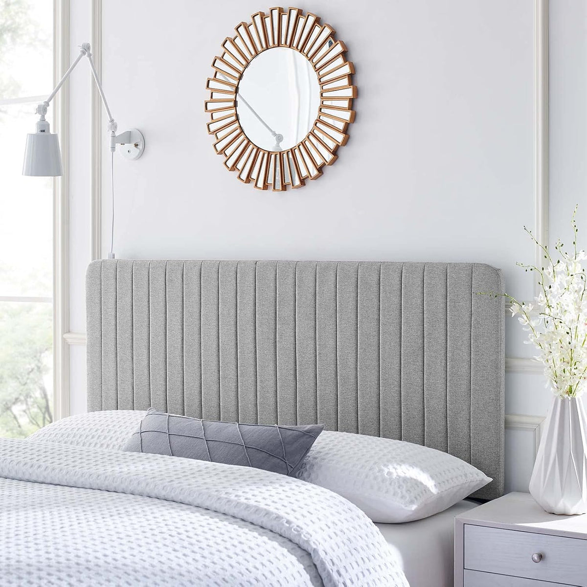 White Fabric Channel Tufted Headboard, King/California King X18461
