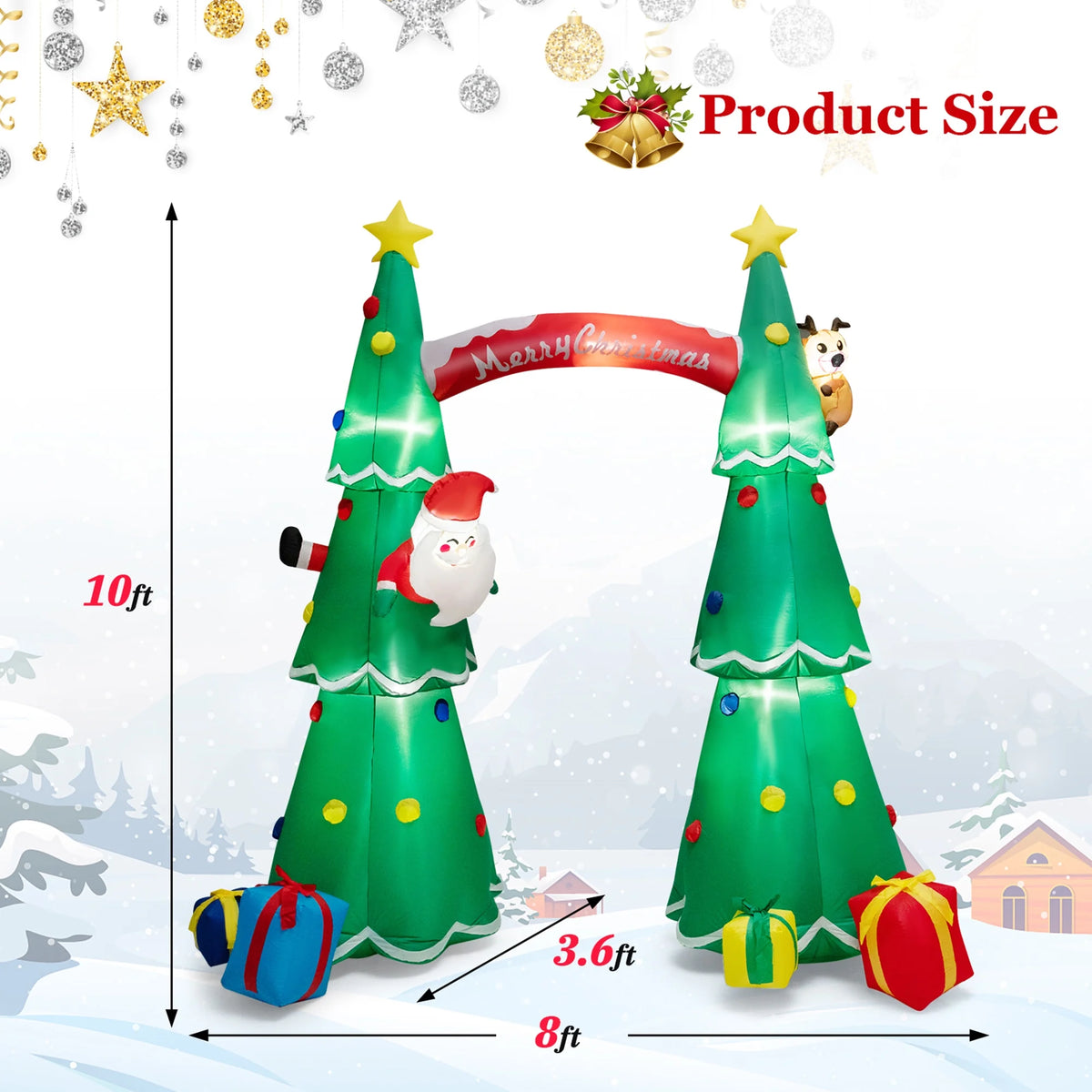 10FT Tall Christmas Inflatable Arch with Air Blower & LEDs E844677