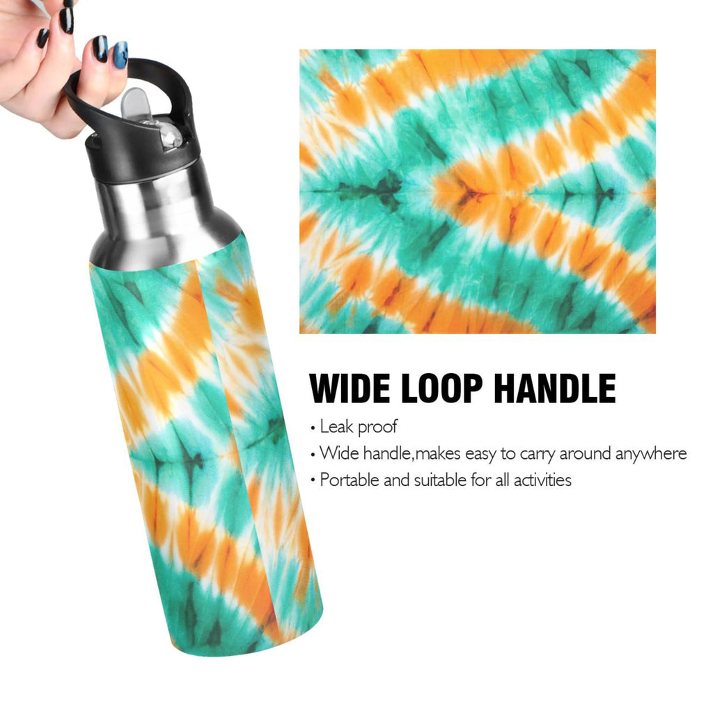 Tie Dye Orange Green 20 OZ Vacuum Insulated Stainless Steel Water Bottle with Straw Lid H316