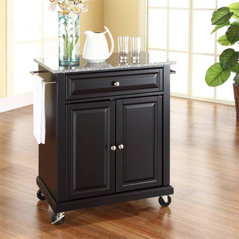 Solid Granite Top Kitchen Cart in Black N2605