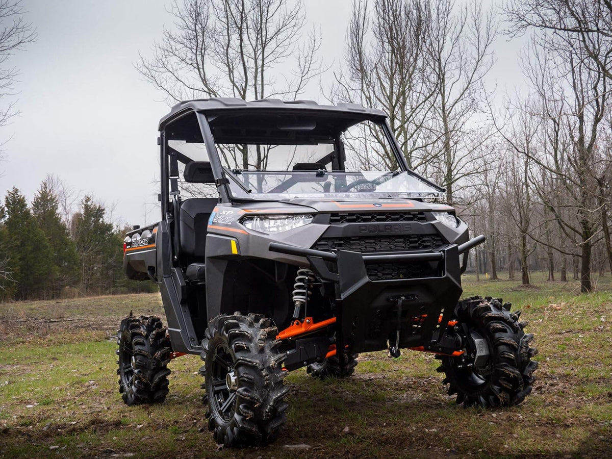 Non-Scratch Resistant Flip/Fold Down 2-in-1 Windshield for Polaris Ranger XP 900 / XP 900 Crew, 1/4 Thick Polycarbonate S3007