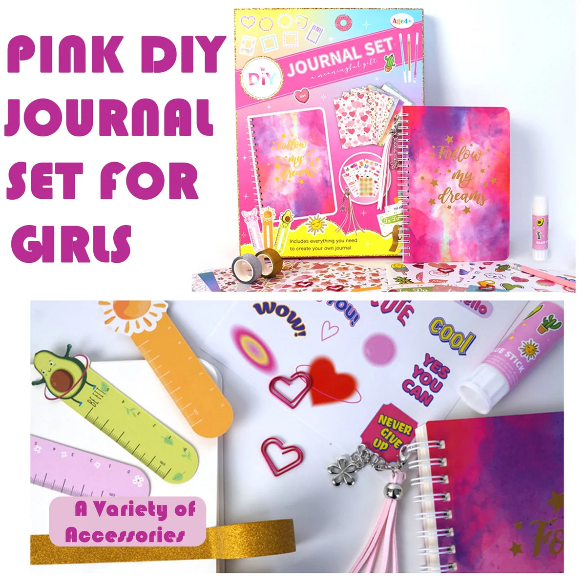 DIY Journal Kit for Girls, Journaling Arts Craft Kit, Scrapbook & Diary Supplies Set Q170275