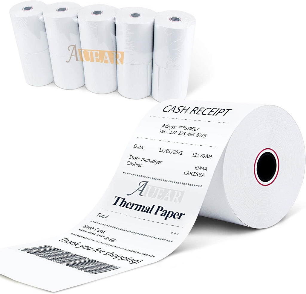 Thermal Cash Register POS Paper Rolls, 3 1/8 x 230', BPA Free (10 Pack) T104