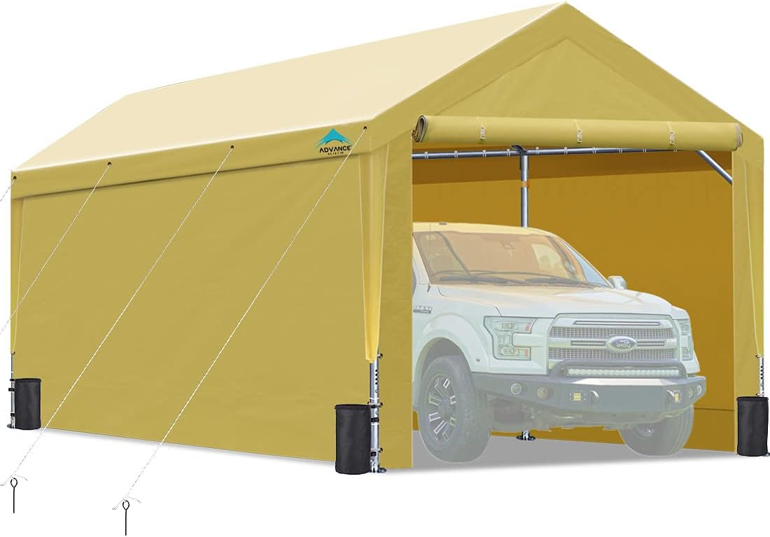 10'x20' Heavy Duty Steel Carport with Sidewalls and Doors B6754
